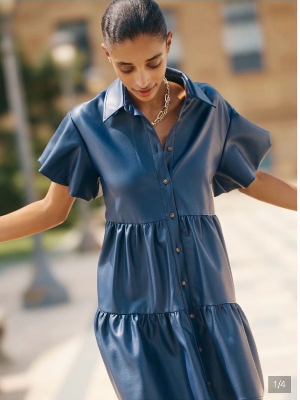 Bettina Faux Leather Mini Tiered Shirt Dress by Maeve NWT